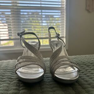 Silver rhinestone heels